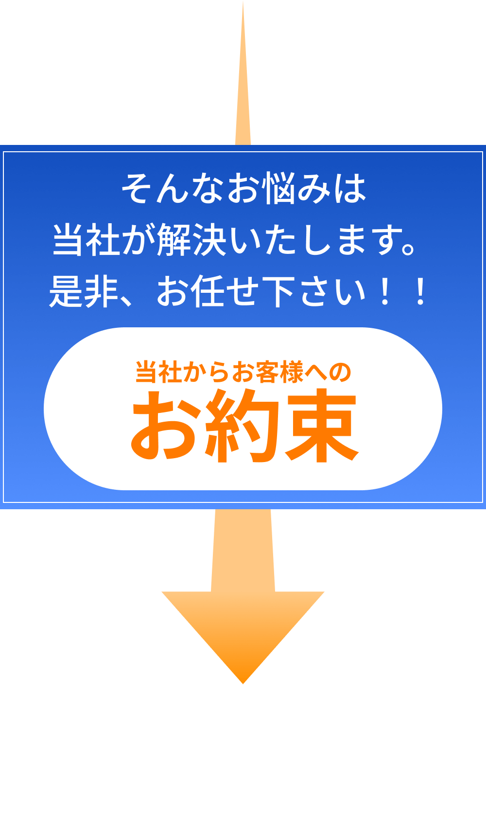 そんなお悩みは、当社が解決いたします。是非お任せください。当社からお客様へのお約束